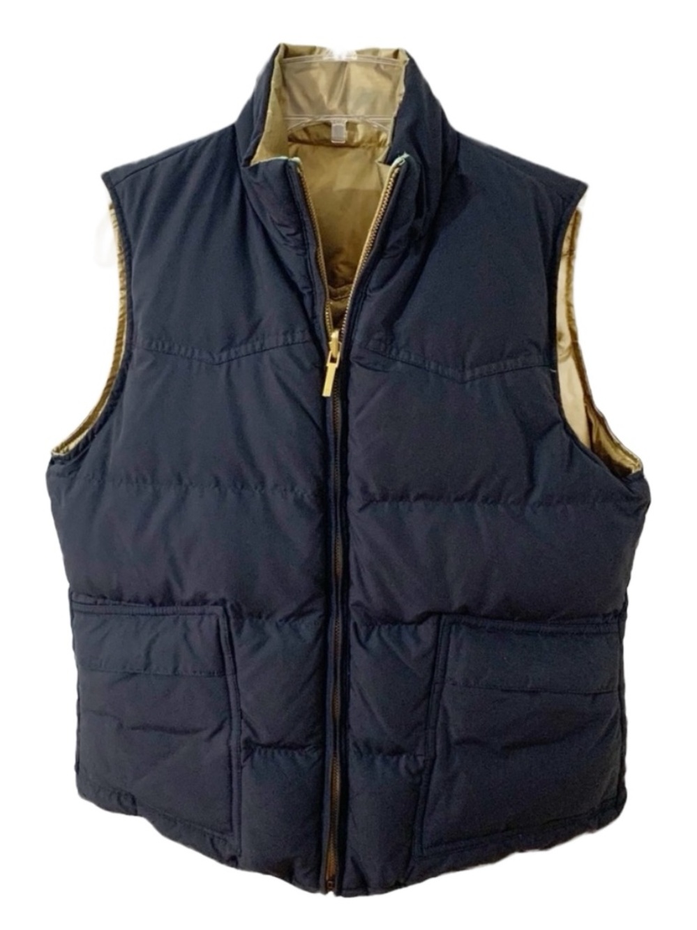 Lauren Ralph Lauren Reversible Down Puffer Vest Blue & Gold Quilted Full Zip